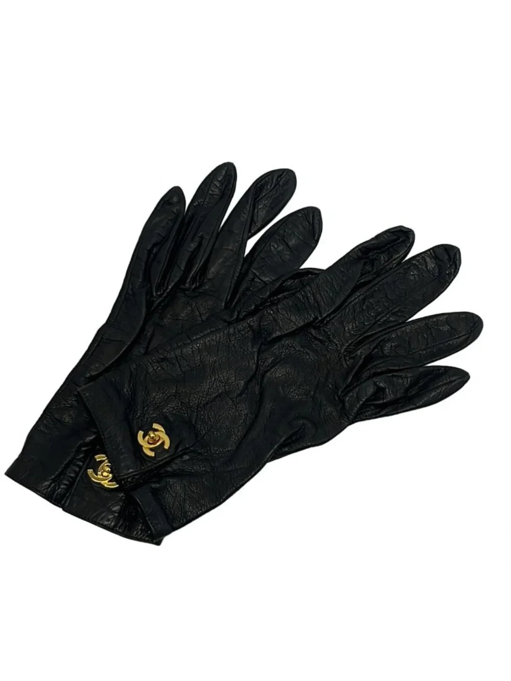 Chanel Gloves Black CC Logo Turnlock Star Mark Leather